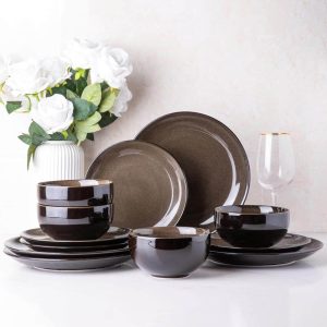 Ceramic Dinnerware Sets,Handcraft Wavy Rim Stoneware Plates and Bowls Sets  |  Dinnerware Sets Dinnerware Black, Blue, Brown, Green, Grey, Orange, Red, White