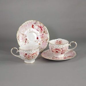 Ceramic Roses / Floral Design Cup & Saucer Set of 2  |  Cups Cups Cups