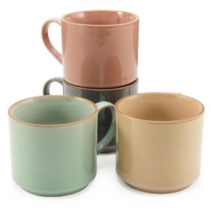 Ceramic Stackable 4 Cup Coffee Mug Set Multicolor  |  Mugs Dinnerware Mugs