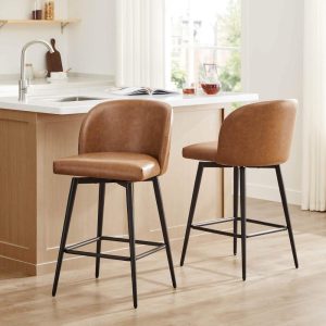 Charlotte Counter Height Swivel Barstool with Metal Legs Set of 2  |  Counter and Bar Stools Counter & Bar Stools Blue, Brown, Grey