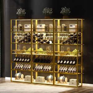 Chichoice LED Tall Bar Cabinet Wine Rack – Modern Standing Honeycomb Wine Rack with Glass Rack  |  Wine Racks Kitchen Storage Black, Gold