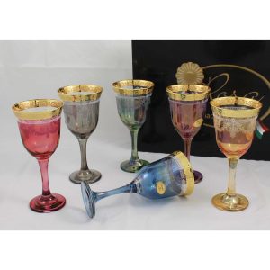 Choice of Color Multicolored 6-piece Wine Goblet Set  |  Wine Glasses Dinnerware Gold