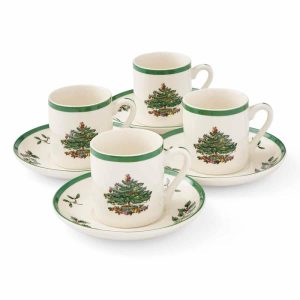 Christmas Tree Espresso Cup and Saucer Set of 4  |  Cups Cups Cups