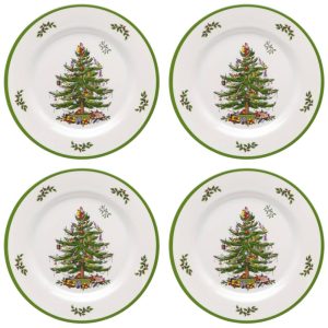 Christmas Tree Melamine Dinner Plate Set of 4  |  Plates Dinnerware Green, Red, White