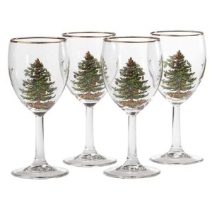 Christmas Tree Wine Glass with Gold Rims Set of 4 – 13 oz  |  Wine Glasses Dinnerware Wine Glasses