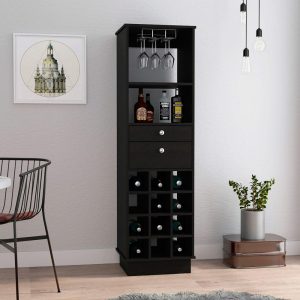 Classic Bar Cabinet with 2 Drawers, Glass Rack, – N/A  |  Home Bars Home Bars Black