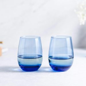 Classic Blue All-Purpose Stemless Wine Glasses, 15.25-ounce, Set of 6  |  Wine Glasses Dinnerware Blue