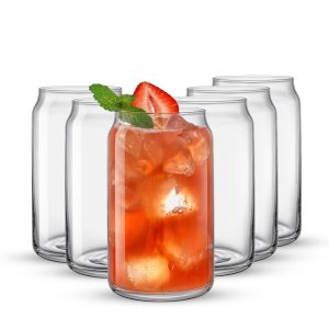 Classic Can Shaped Tumbler Highball Drinking Glass Cups – 17 oz – Set of 6 – 17 oz.  |  Drinking Glasses Dinnerware Clear