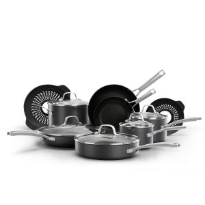 Classic Hard-Anodized Nonstick Cookware, 14-Piece Pots and Pans Set with No-Boil-Over Inserts  |  Cookware Sets Cookware Sets Cookware Sets