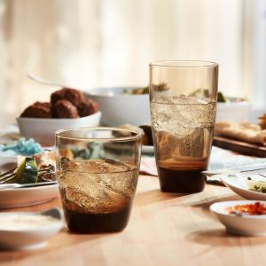 Classic Mocha 16-Piece Tumbler and Rocks Glass Set  |  Drinking Glasses Dinnerware Brown