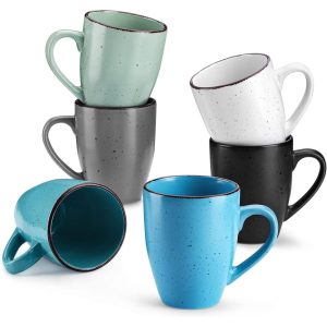 Coffee Mugs Set of 6, Ceramic Coffee Cups for Cappuccino, Latte, Tea  |  Mugs Dinnerware Blue, Grey, Multi