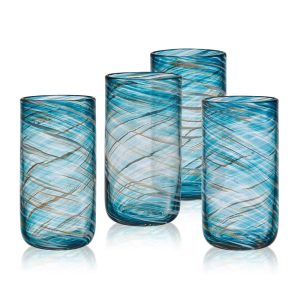 Color Swirl Highball Glass, Set of 4 – 18-oz  |  Drinking Glasses Dinnerware Blue