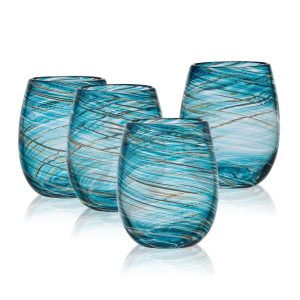 Color Swirl Stemless Drinking Glass, Set of 4 – 16-oz  |  Drinking Glasses Dinnerware Blue