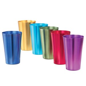 Colorful Retro Style Aluminum Rainbow Tumblers – Set of 6 – 8.380 x 4.000 x 3.880  |  Drinking Glasses Dinnerware Drinking Glasses