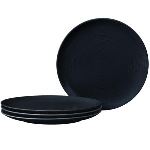 Colorscapes Swirl Set Of 4 Coupe Dinner Plates, 11″  |  Plates Dinnerware Black, Grey, Navy, White