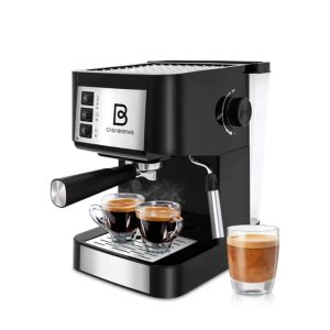 Compact Espresso Coffee Machine with Milk Frother Wand, Black & Silver – 5.94  |  Espresso Machines Coffee & Tea Black