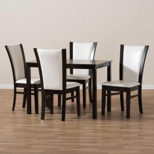 Contemporary 5-Piece White Faux Leather Dining Set by   |  Kitchen and Dining Sets Kitchen & Dining Sets Brown, White