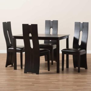 Contemporary Brown Faux Leather 5-Piece Dining Set by   |  Kitchen and Dining Sets Kitchen & Dining Sets Brown