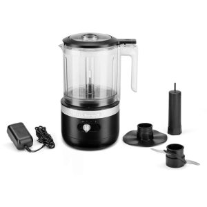 Cordless 5-Cup Food Chopper with Multi-Purpose Blade and Whisk Accessory in Black Matte  |  Food Processors Food Processors Black