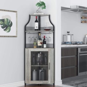 Corner Wine Cabinet with Removable Wine Rack  |  Wine Racks Kitchen Storage Black, Brown, Clear, Gold, Grey, White