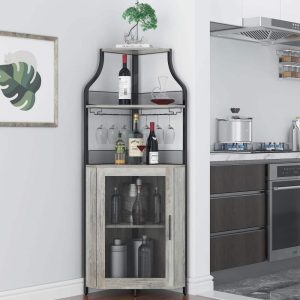 Corner Wine Rack with Glass Holder  |  Wine Racks Kitchen Storage Black, Blue, Brown, Gold, Grey, White