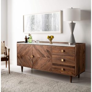 Couture Cora Rose Herringbone Buffet Sideboard – 62.9″ W x 17.7″ L x 29.5″ H  |  Buffets and Sideboards Buffets & Sideboards Brown, White