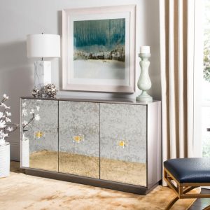 Couture Felice 3-Door Eglomise Sideboard – Grey – 60 in w x 18 in d x 34 in h  |  Buffets and Sideboards Buffets & Sideboards Buffets & Sideboards