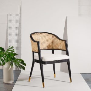 Couture Rogue Rattan Dining Chair – 23.4″ W x 22.8″ L x 33.6″ H  |  Kitchen and Dining Chairs Kitchen & Dining Chairs Beige, Black