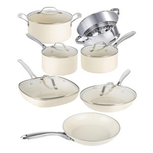 Cream 12 Piece Ultra Nonstick Ceramic Cookware Set with Stay Cool Handles  |  Cookware Sets Cookware Sets Cookware Sets