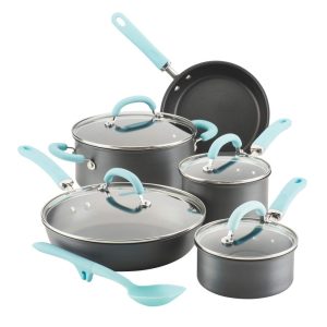 Create Delicious Hard-Anodized Aluminum Nonstick Cookware Induction Pots and Pans Set, 10-Piece, Light Blue Handles  |  Cookware Sets Cookware Sets Cookware Sets