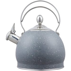 Creative Home 2.5 Qt. Stainless Steel Whistling Tea Kettle, Opaque Gray – 2.5 Quarts  |  Tea Kettle Coffee & Tea Grey