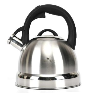 Creative Home 3.0 Qt. Stainless Steel Whistling Tea Kettle with Ergonomic Handle for Fast Boiling Heat Water, Satin Finish  |  Pots and Pans Pots & Pans Pots & Pans