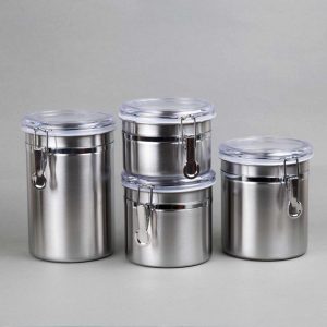 Creative Home 4-Piece Stainless Steel Canister Set with Airtight Lid and Locking Clamp, Stainless Steel  |  Kitchen Canisters Kitchen Canisters Kitchen Canisters