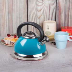 Creative Home Alexa 3.0 Quart Stainless Steel Whistling Tea Kettle with Aluminum Capsulated Bottom, Aqua Color  |  Tea Kettle Coffee & Tea Blue