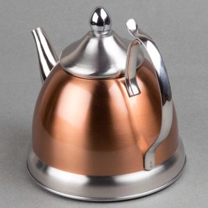 Creative Home Nobili-Tea 1.0 Quart Stainless Steel Tea Kettle Teapot with Removable Infuser Basket, Copper Color  |  Tea Kettle Coffee & Tea Copper