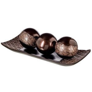 Creative Scents Dublin Brown Home Decor Tray and Orbs Set  |  Serveware Dinnerware Brown