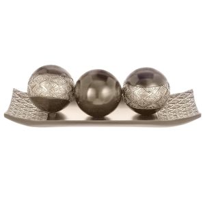 Creative Scents Dublin Brushed Silver Decorative Tray and Orbs/Balls (Set of 3)  |  Serveware Dinnerware Serveware