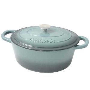 Crock Pot Artisan 7 Quart Enameled Cast Iron Dutch Oven Oval in Slate Grey  |  Pots and Pans Pots & Pans Grey