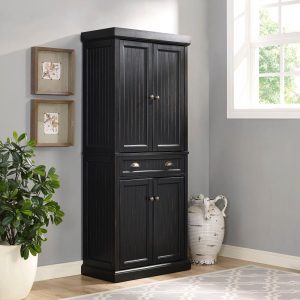 Crosley Seaside Kitchen Pantry in Distressed Black Finish  |  Pantry Cabinets Kitchen Furniture Black