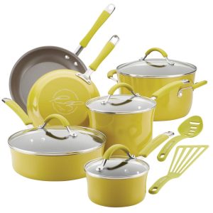 Cucina Hard Porcelain Enamel Nonstick Cookware Pots and Pans Set, 12-Piece, Lemongrass Green  |  Cookware Sets Cookware Sets Cookware Sets