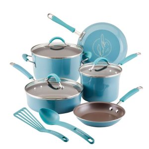 Cucina Porcelain Enamel Nonstick Cookware Set, 10-Piece, Agave Blue  |  Cookware Sets Cookware Sets Blue