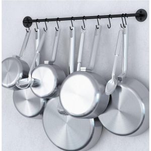 Cucina Steel 24” Wall Mounted Kitchen Rail with 10 Hooks, Black  |  Pot Racks Kitchen Storage Black