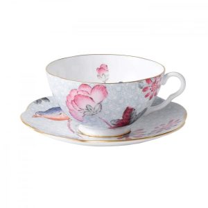 Cuckoo Blue Fine Bone China Teacup and Saucer Set with Gold Edge Line  |  Cups Cups Blue, Multi, Pink