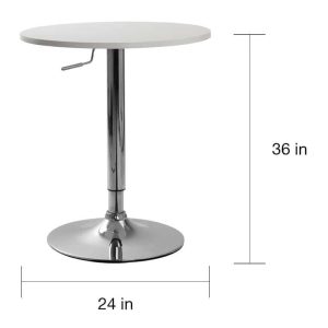 Cumar White Adjustable Height Wood and Chrome Metal Bar Table  |  Bar Tables Bar Tables Bar Tables