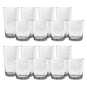 Currents Drinkware Set of 8, 4EA JUMBO/DOF,24OZ/16OZ  |  Drinking Glasses Dinnerware Clear