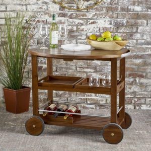 Cynthia Farmhouse Cottage Acacia Wood Bar Cart with Drop Leaf by   |  Home Bars Home Bars Brown