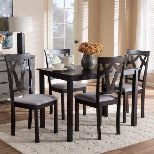 Cyril Contemporary Fabric Finished 5-Piece Dining Set  |  Kitchen and Dining Sets Kitchen & Dining Sets Brown, Grey