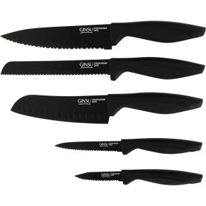 Daku Series Dishwasher Safe Black Coated 5 Piece Prep Knife Set  |  Knife Sets Black