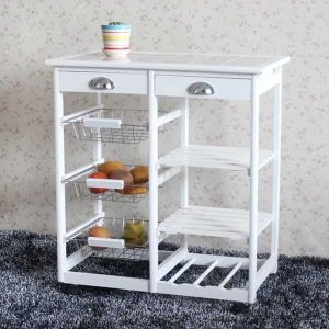 Dalur Rolling Wooden Trolley Kitchen Cart w/drawers  |  Kitchen Carts Kitchen Carts Beige, White