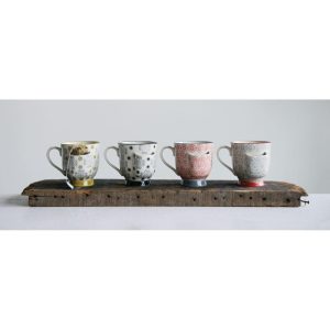 Decorative Stoneware Mugs with Tea Bag Holders (Set of 4 Designs)  |  Mugs Dinnerware Mugs